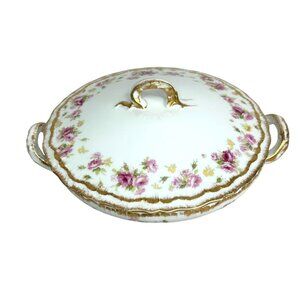 Antique Theodore Haviland Limoges France Covered Serving Bowl With Lid Floral‎